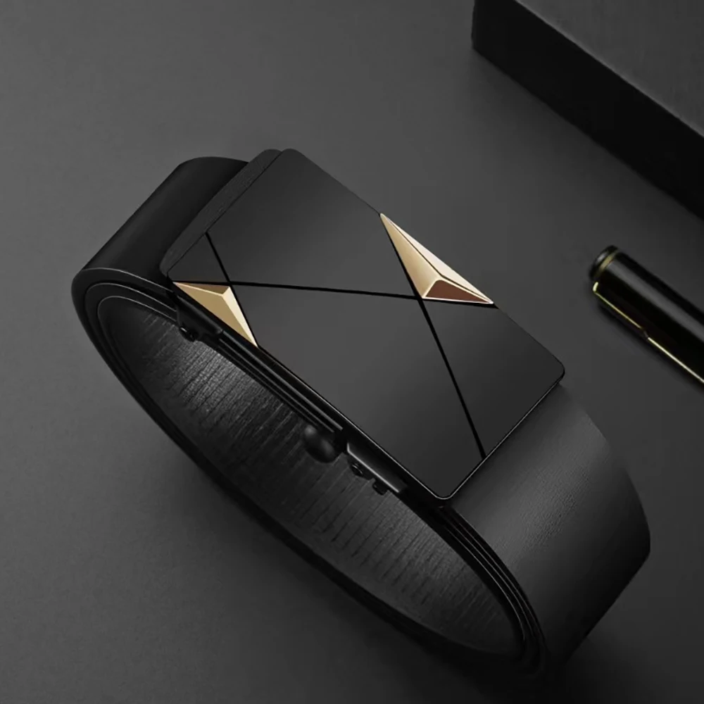 New Men's Automatic Buckle PU Belt Fashion Matching Men's Business Casual Belt Trendy Waist Accessories Wholesale