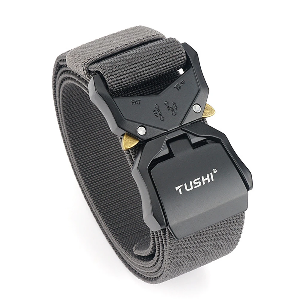 TUSHI Elastic Jeans Belt For Men Aluminum Alloy Pluggable Buckle Training Tactical Belts Comfortable High Quality Male Belt