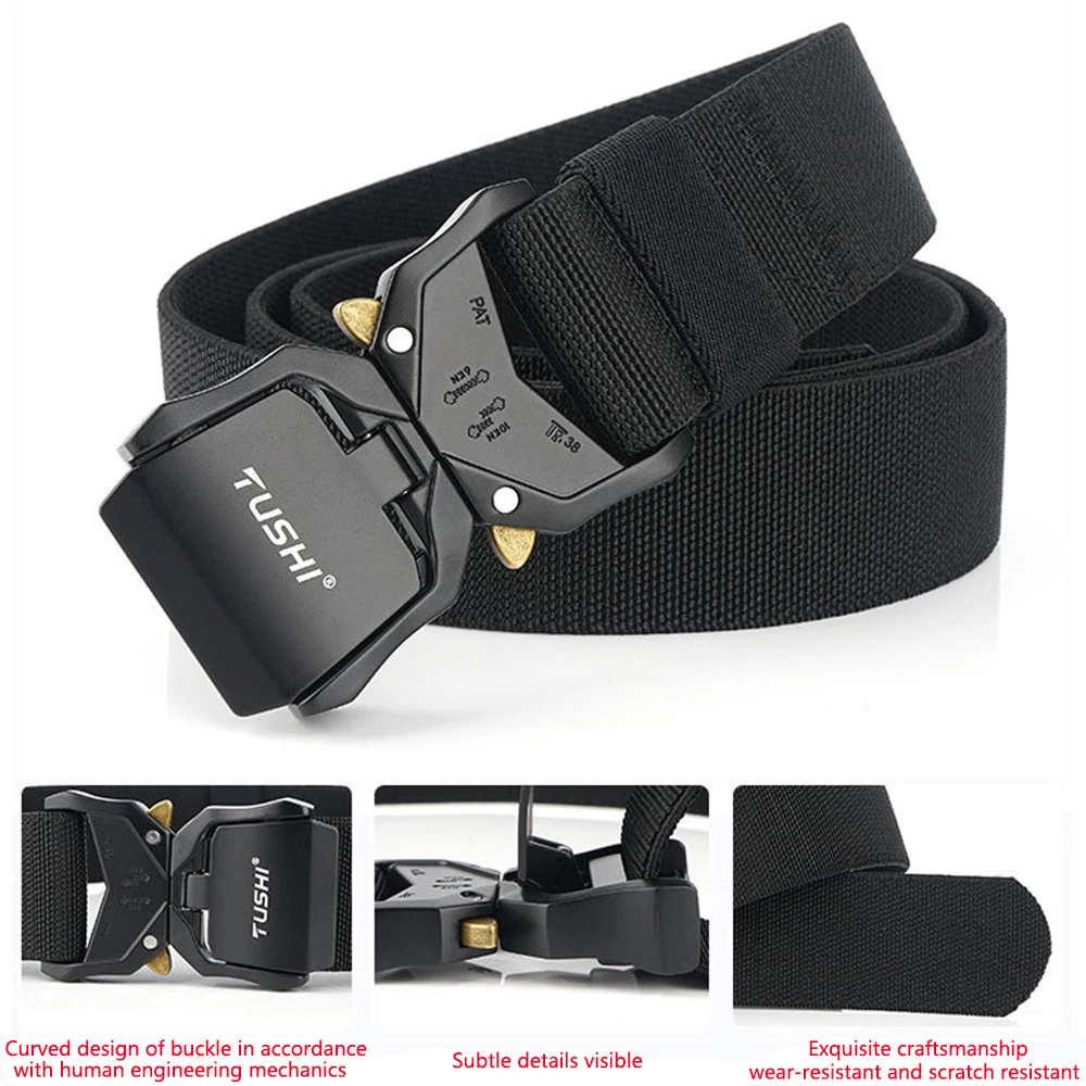 TUSHI Elastic Jeans Belt For Men Aluminum Alloy Pluggable Buckle Training Tactical Belts Comfortable High Quality Male Belt