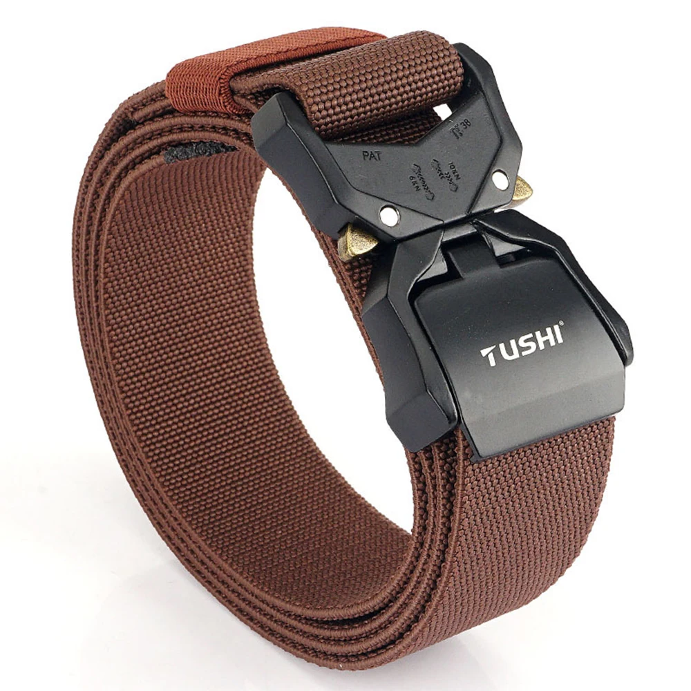 TUSHI Elastic Jeans Belt For Men Aluminum Alloy Pluggable Buckle Training Tactical Belts Comfortable High Quality Male Belt