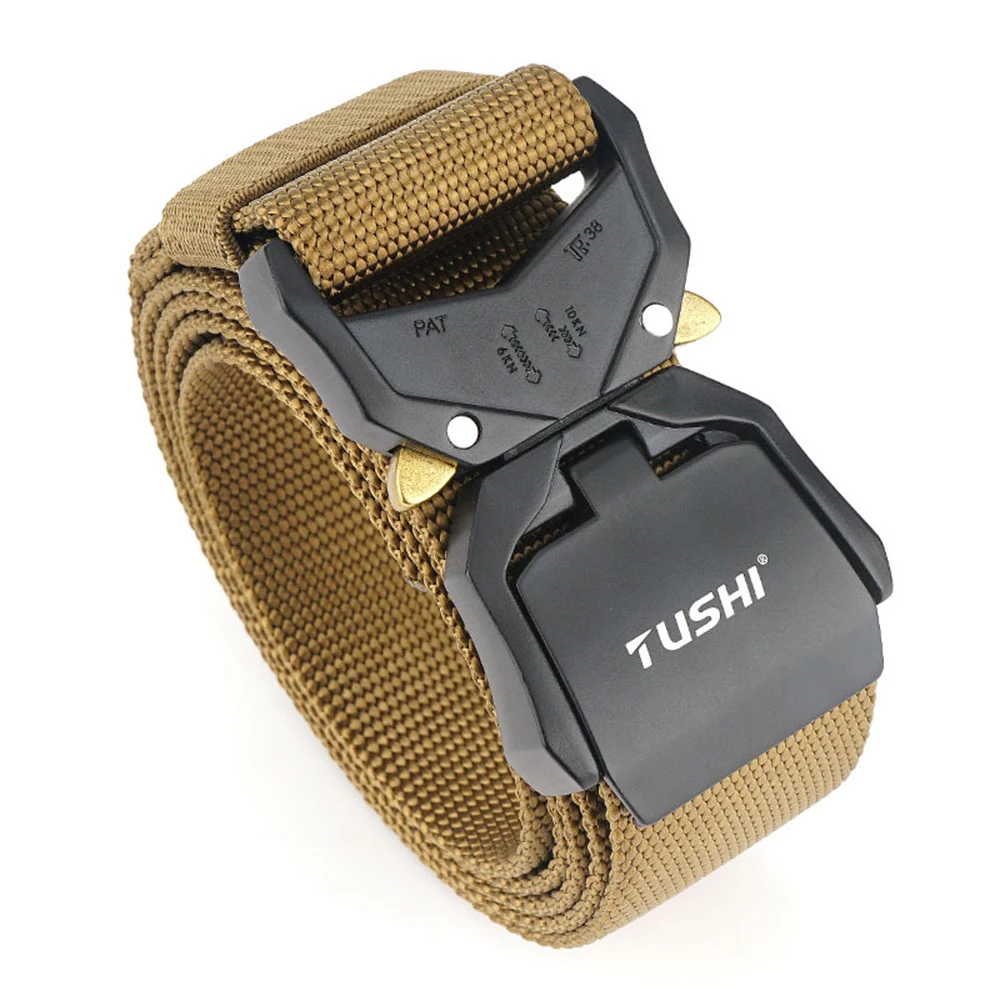 TUSHI Elastic Jeans Belt For Men Aluminum Alloy Pluggable Buckle Training Tactical Belts Comfortable High Quality Male Belt
