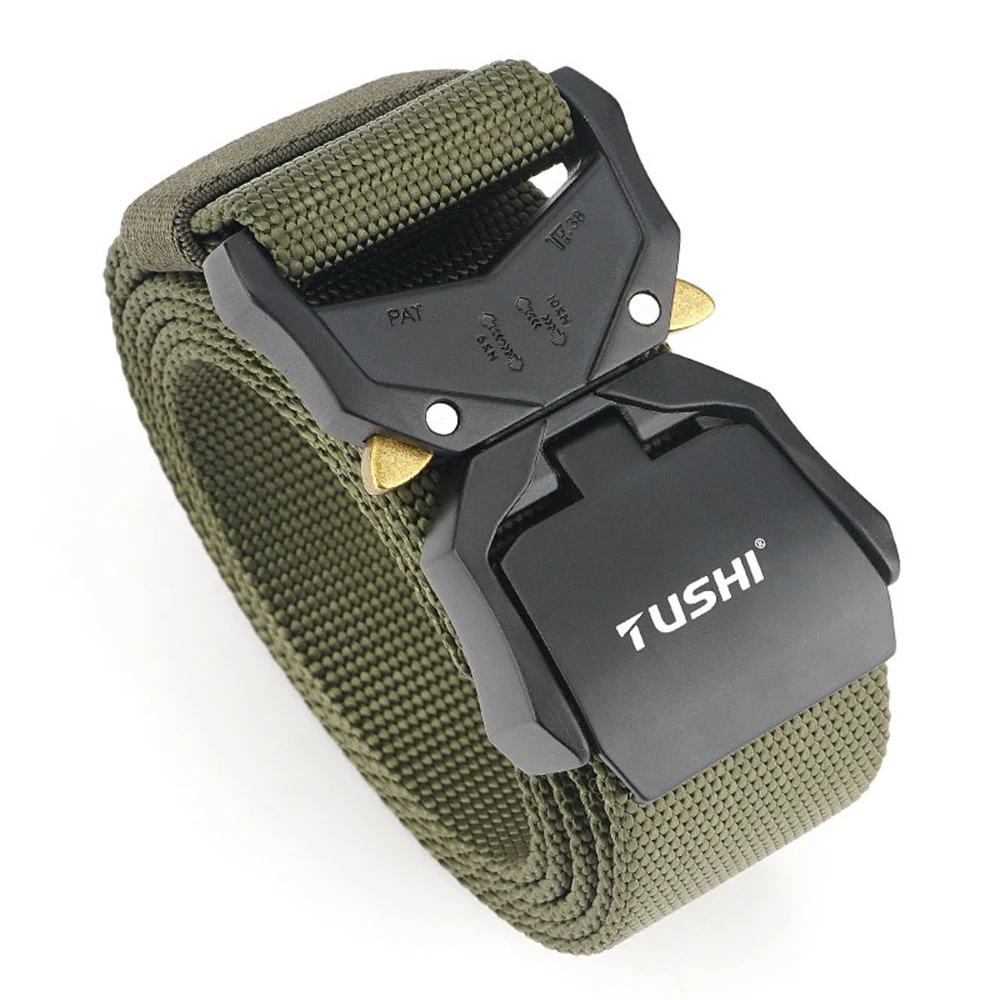 TUSHI Elastic Jeans Belt For Men Aluminum Alloy Pluggable Buckle Training Tactical Belts Comfortable High Quality Male Belt