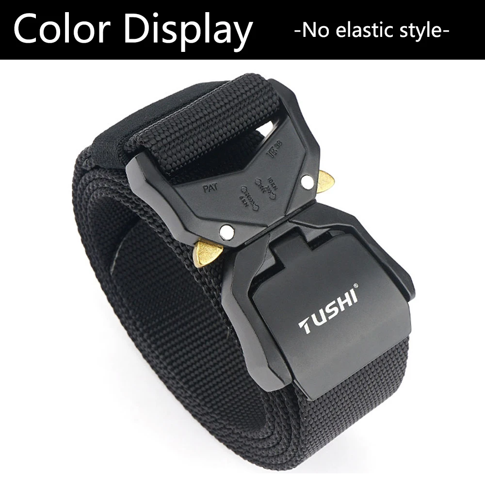 TUSHI Elastic Jeans Belt For Men Aluminum Alloy Pluggable Buckle Training Tactical Belts Comfortable High Quality Male Belt