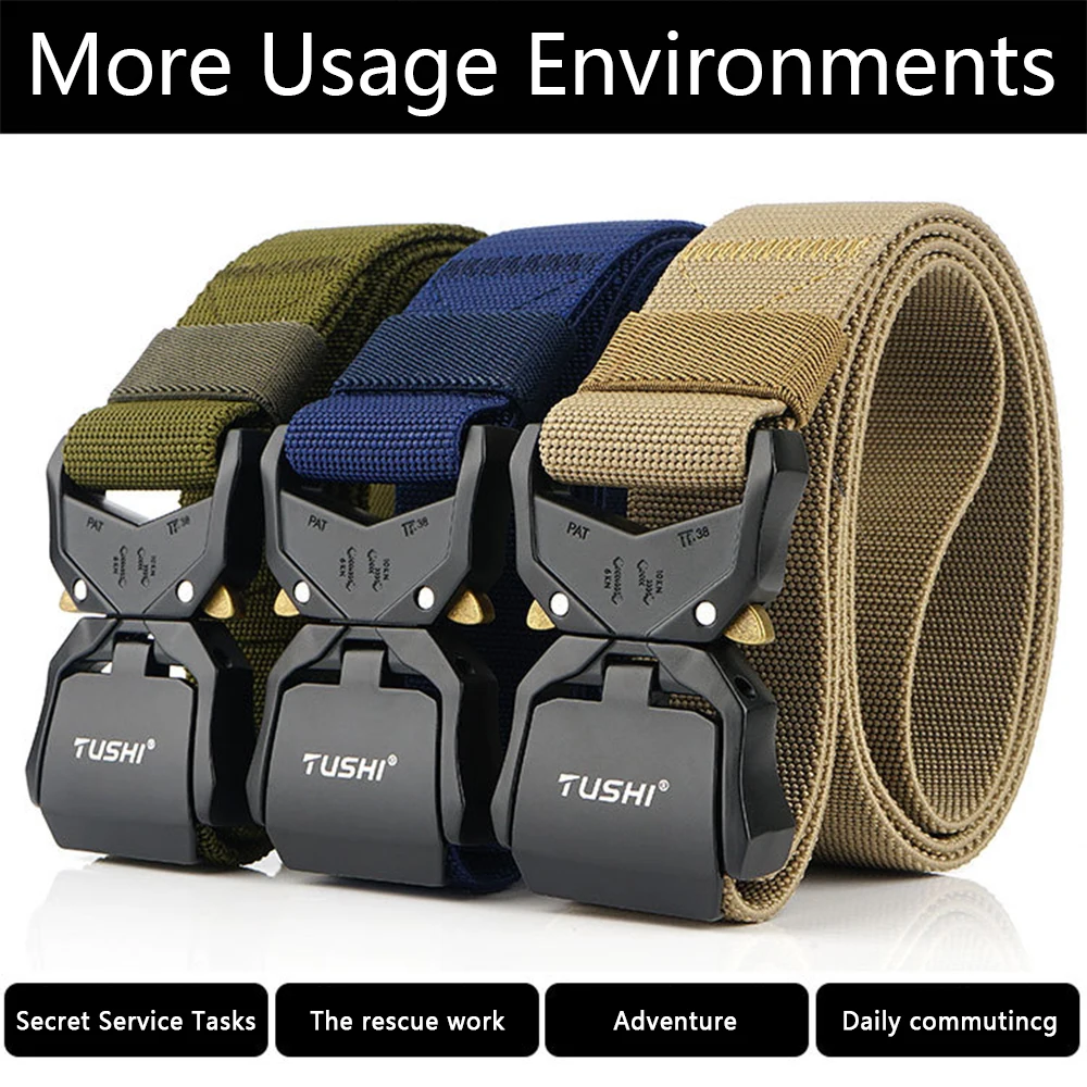 TUSHI Elastic Jeans Belt For Men Aluminum Alloy Pluggable Buckle Training Tactical Belts Comfortable High Quality Male Belt