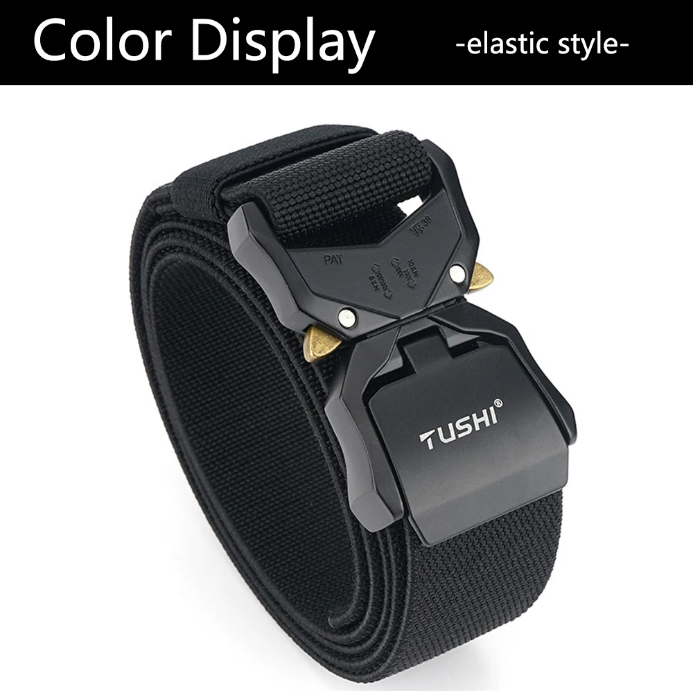 TUSHI Elastic Jeans Belt For Men Aluminum Alloy Pluggable Buckle Training Tactical Belts Comfortable High Quality Male Belt