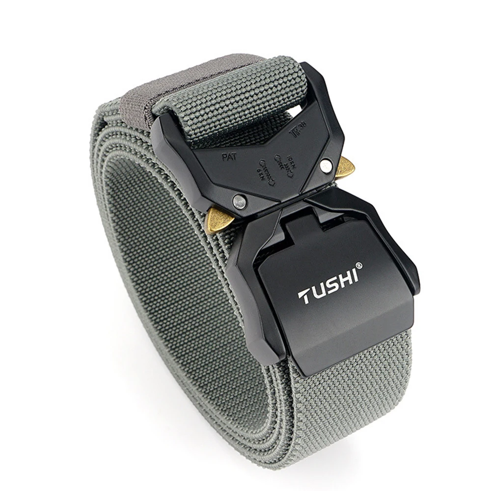 TUSHI Elastic Jeans Belt For Men Aluminum Alloy Pluggable Buckle Training Tactical Belts Comfortable High Quality Male Belt
