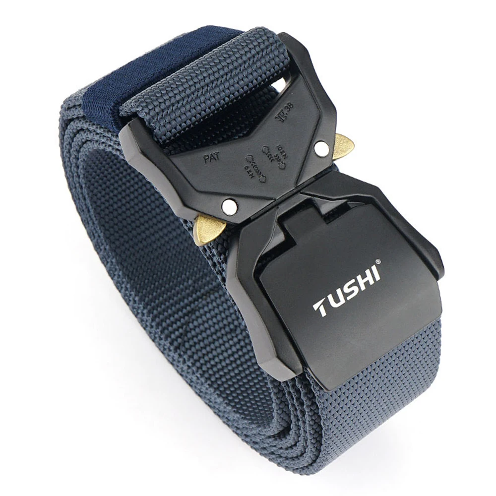 TUSHI Elastic Jeans Belt For Men Aluminum Alloy Pluggable Buckle Training Tactical Belts Comfortable High Quality Male Belt