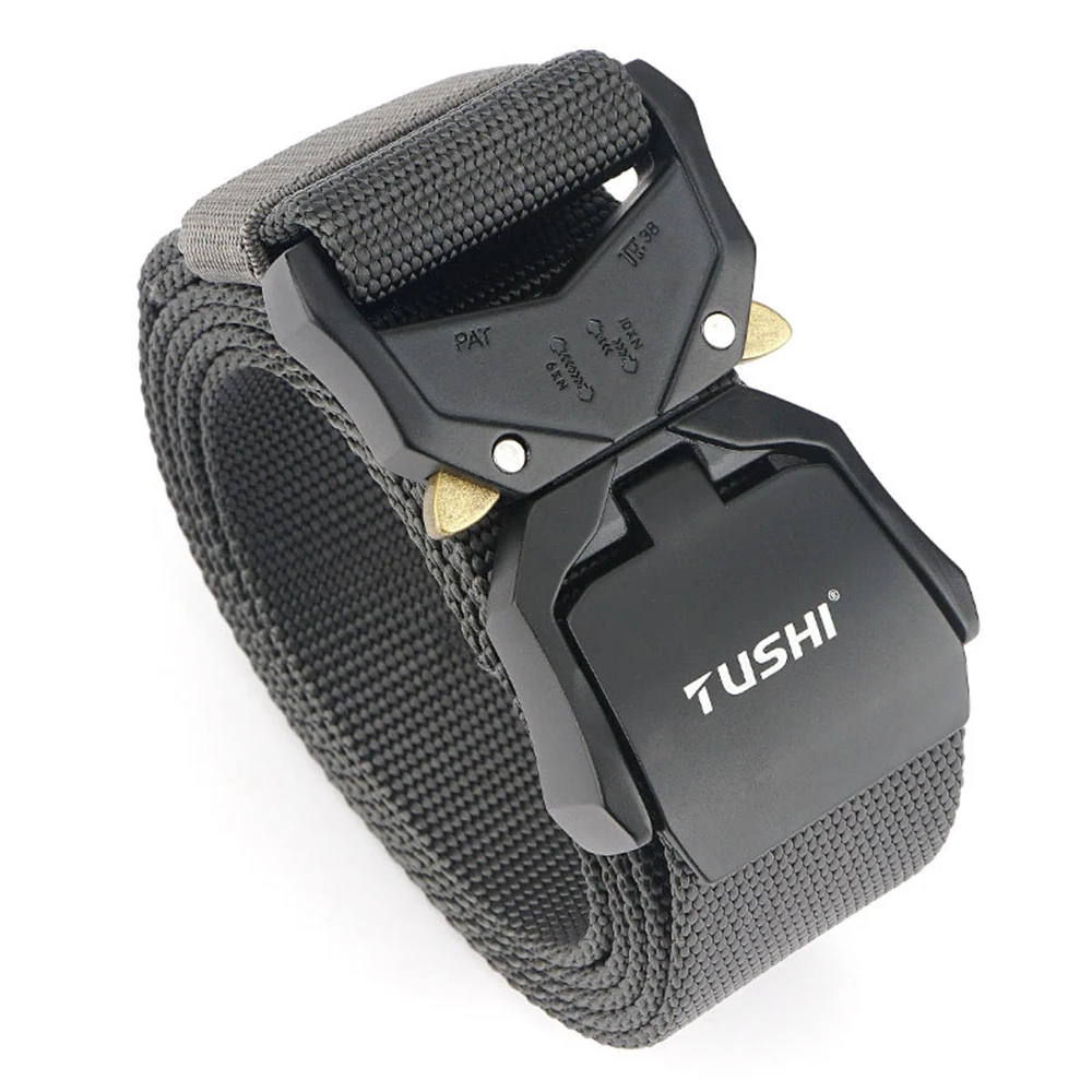 TUSHI Elastic Jeans Belt For Men Aluminum Alloy Pluggable Buckle Training Tactical Belts Comfortable High Quality Male Belt