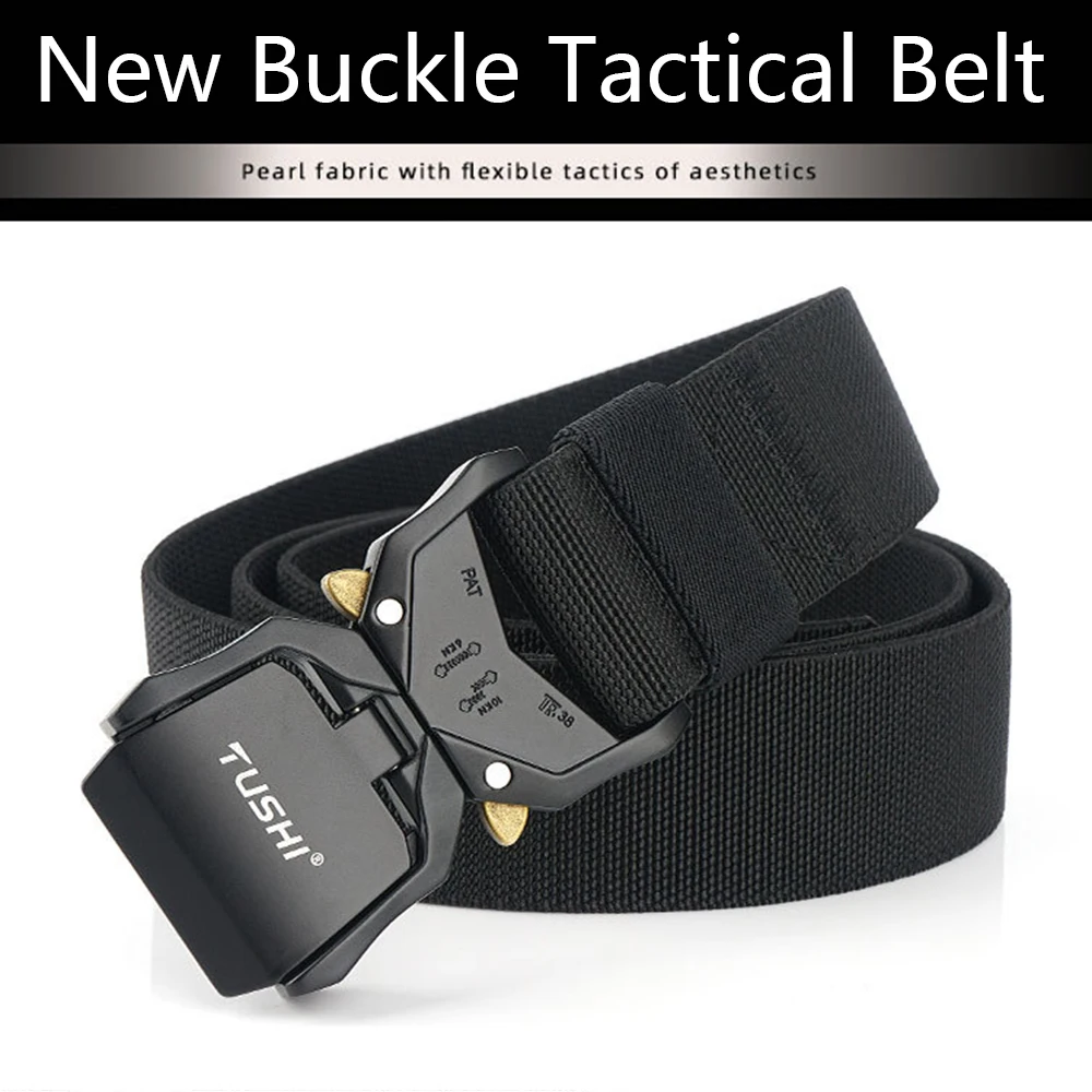 TUSHI Elastic Jeans Belt For Men Aluminum Alloy Pluggable Buckle Training Tactical Belts Comfortable High Quality Male Belt