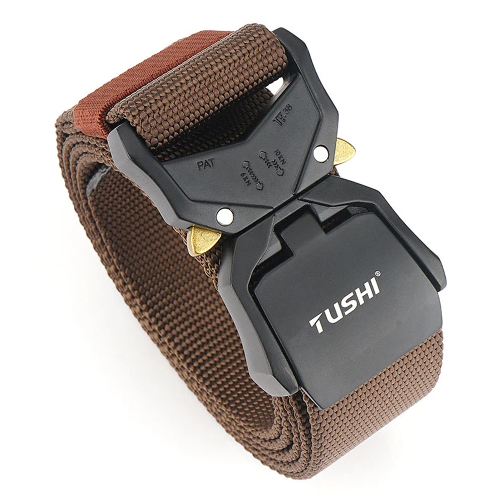 TUSHI Elastic Jeans Belt For Men Aluminum Alloy Pluggable Buckle Training Tactical Belts Comfortable High Quality Male Belt