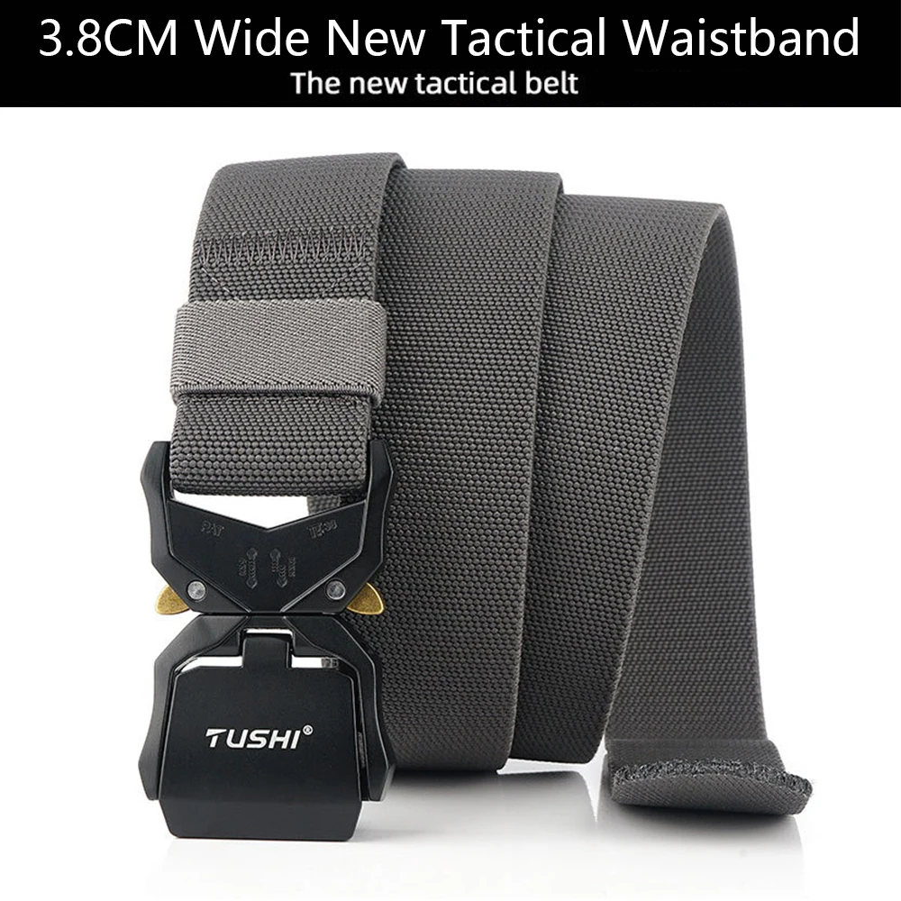 TUSHI Elastic Jeans Belt For Men Aluminum Alloy Pluggable Buckle Training Tactical Belts Comfortable High Quality Male Belt