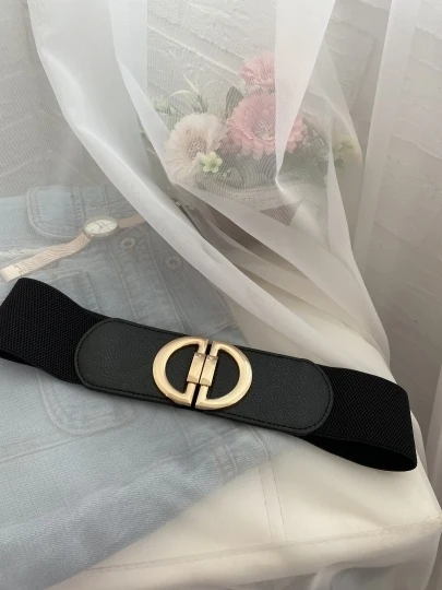 Women Skinny Elastic Belt Ladies Fashion Alloy Buckle Plus Size Stretchy Wide Waist Belt for Dresses