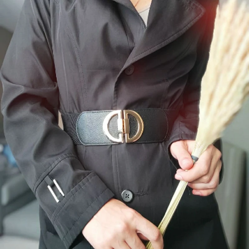 Women Skinny Elastic Belt Ladies Fashion Alloy Buckle Plus Size Stretchy Wide Waist Belt for Dresses