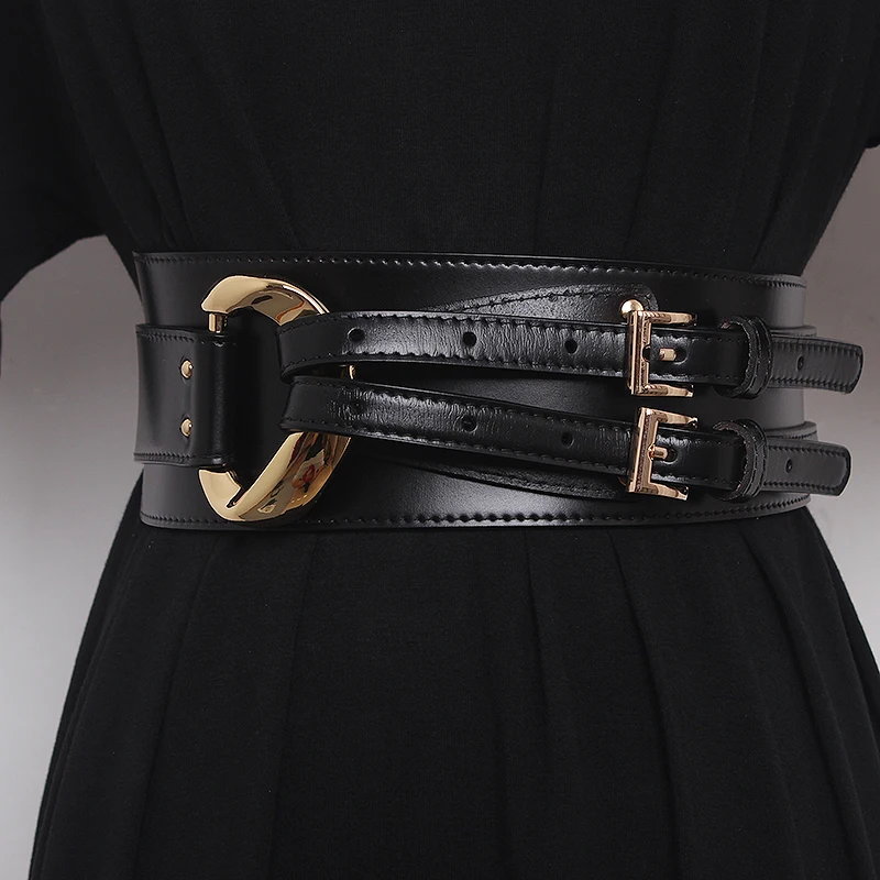 Fashion Wide Cowskin Cummerbund Women's Cummerbunds Knot Real Leather Waistbands For Dress Decorate Waist Belt Coat Accessorie