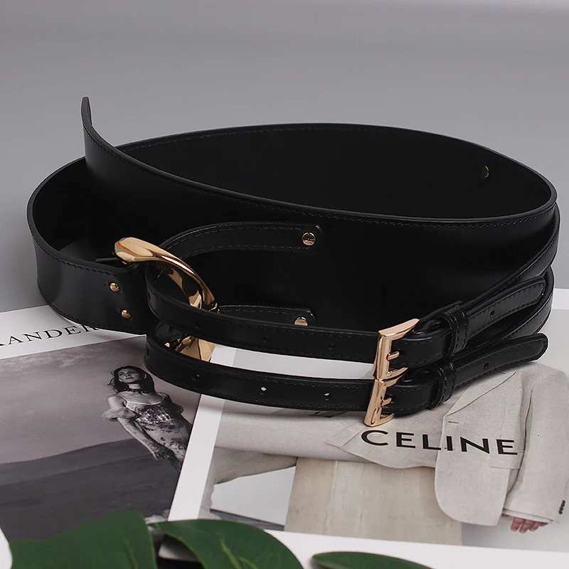 Fashion Wide Cowskin Cummerbund Women's Cummerbunds Knot Real Leather Waistbands For Dress Decorate Waist Belt Coat Accessorie