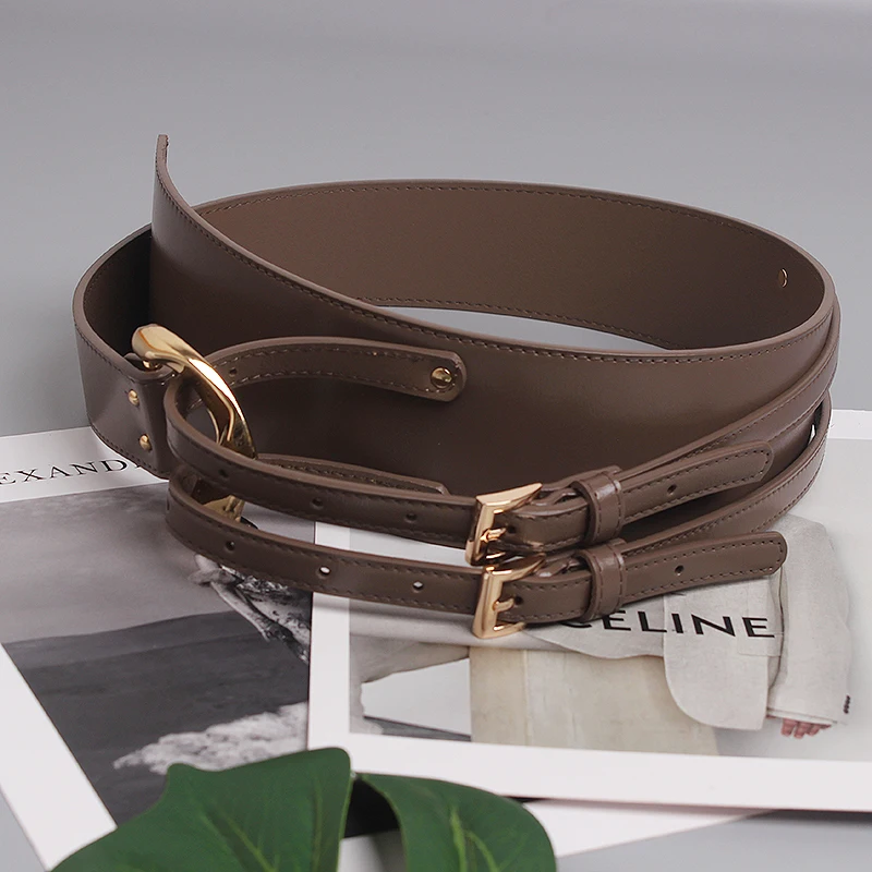 Fashion Wide Cowskin Cummerbund Women's Cummerbunds Knot Real Leather Waistbands For Dress Decorate Waist Belt Coat Accessorie