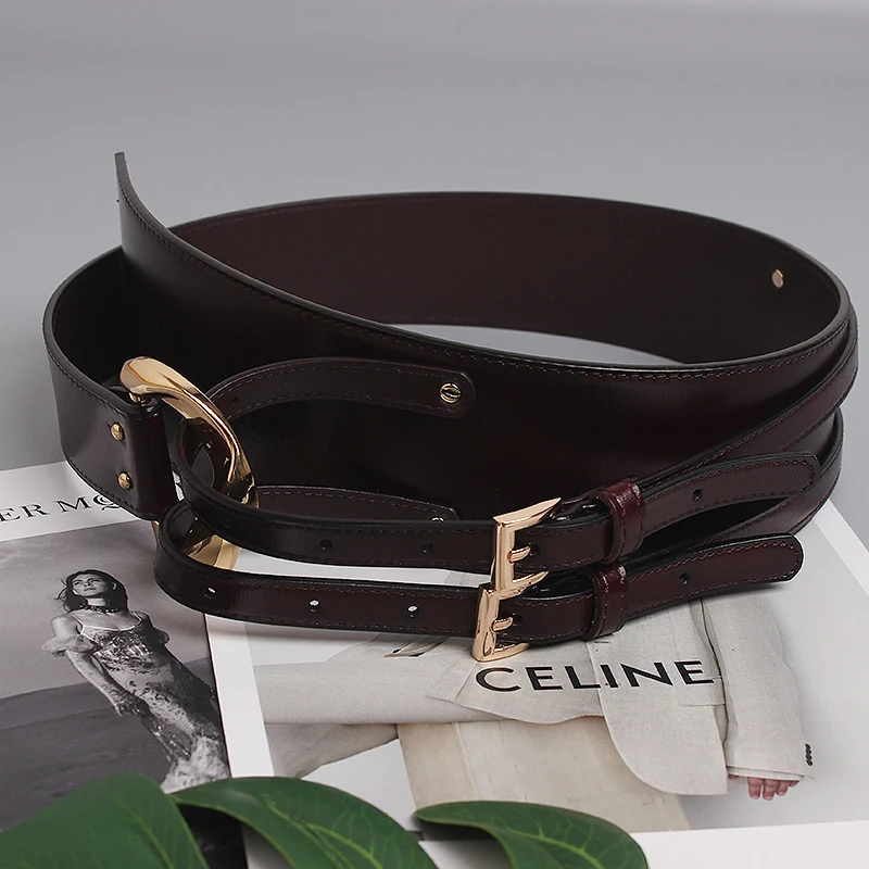 Fashion Wide Cowskin Cummerbund Women's Cummerbunds Knot Real Leather Waistbands For Dress Decorate Waist Belt Coat Accessorie
