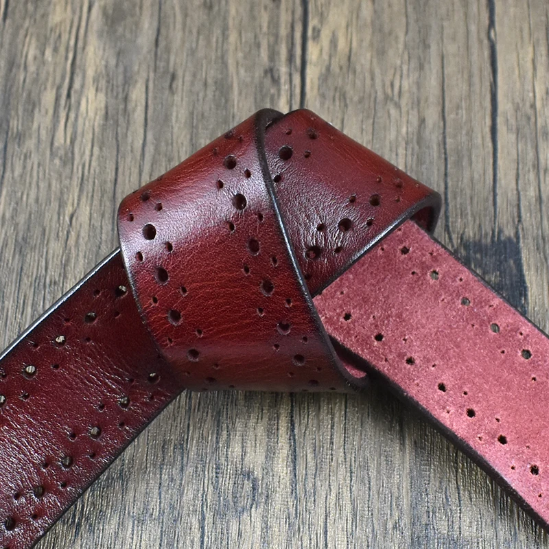 Deepeel 3.8cm Wide New 105-125cm Male Retro Genuine Leather Belt Hollow Top Layer Cowhide Pin Buckle Belts Men's Jeans Waistband