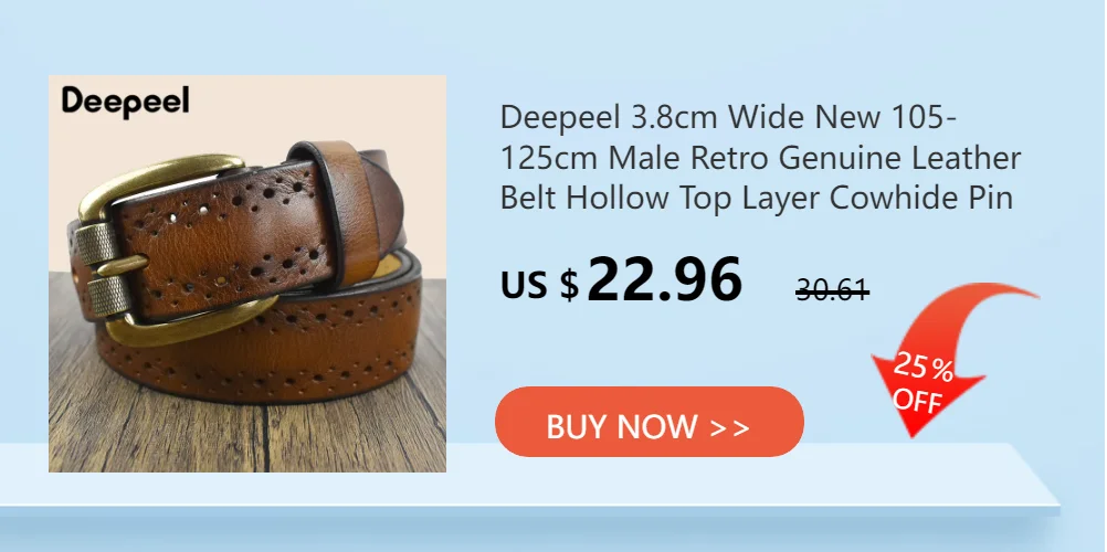 Deepeel 3.8cm Wide New 105-125cm Male Retro Genuine Leather Belt Hollow Top Layer Cowhide Pin Buckle Belts Men's Jeans Waistband