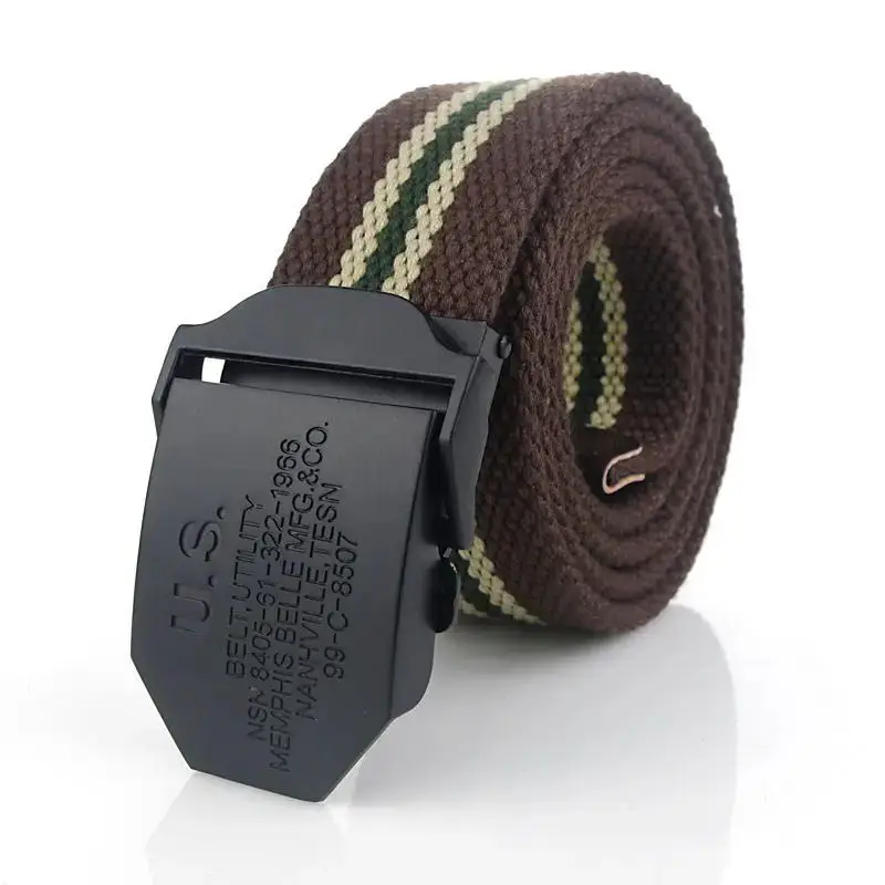 SupSindy Men Canvas Belt Black US Metal Buckle Army Military Tactical Belts for Men Jeans Outdoor Training Soldier Strap Male