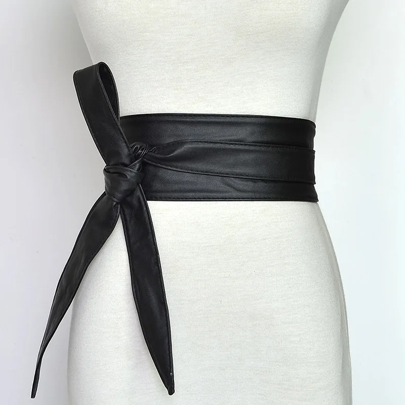 New Wide Waistband Ladies Fashion Decorative Ribbon Bow Tie Women Fashion White Belt Soft and Comfortable Designer Belt Green