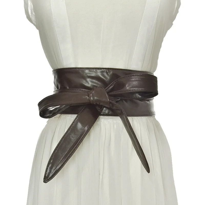 New Wide Waistband Ladies Fashion Decorative Ribbon Bow Tie Women Fashion White Belt Soft and Comfortable Designer Belt Green