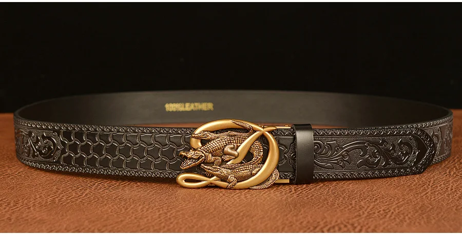 SupSindy Men Genuine Leather Belt Luxury Gold Crocodile Metal Automatic Buckle Cowhide Belts for Men Jeans Waistband Male Strap