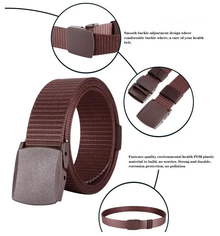 Men Female Belts Military Nylon Adjustable Belt Men Outdoor Travel Tactical Waist Belt with Plastic Buckle for Pants 130cm