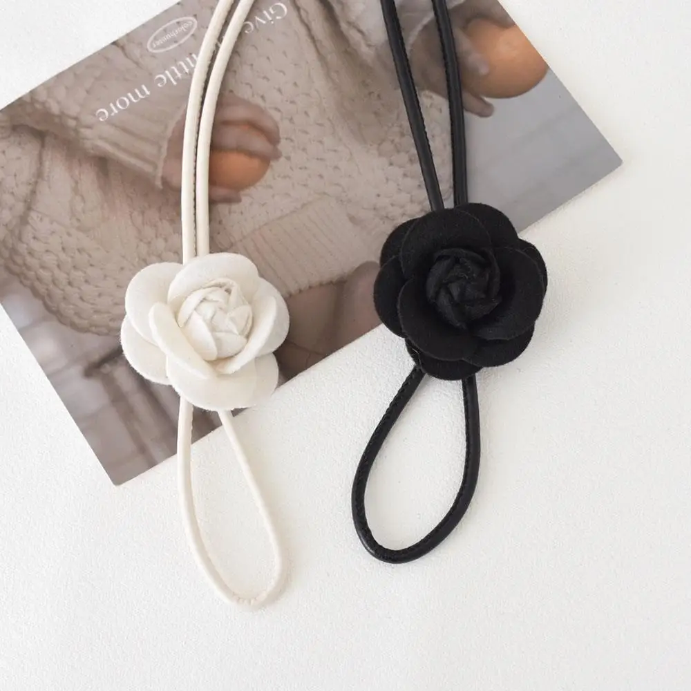 Camellia Flower Leather Rope Waist Chain For Women Thin Belt Sweet Knot Waistband Fashion Clothes Dress Decorative Girdles Strap