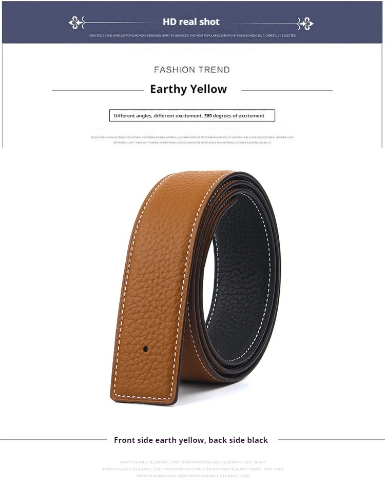 3.2/3.8cm Luxury Wide Belt Without Buckle Fashion Belts First Layer Genuine Cowhide Belt,Unisex,Double-sided,Two-color