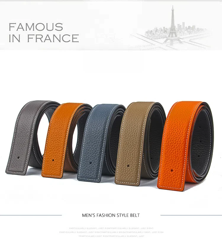 3.2/3.8cm Luxury Wide Belt Without Buckle Fashion Belts First Layer Genuine Cowhide Belt,Unisex,Double-sided,Two-color