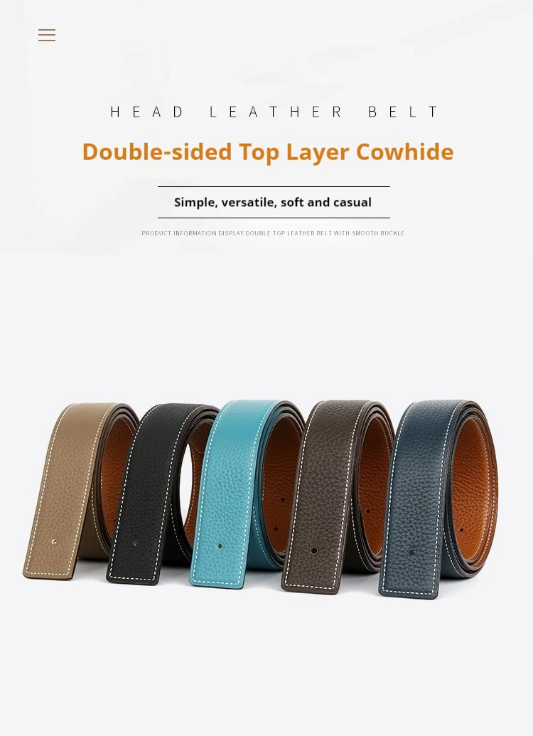3.2/3.8cm Luxury Wide Belt Without Buckle Fashion Belts First Layer Genuine Cowhide Belt,Unisex,Double-sided,Two-color