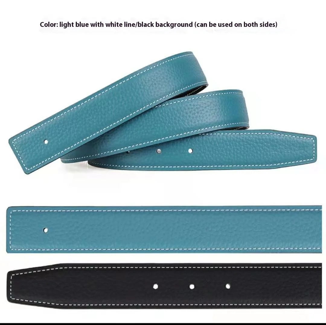 3.2/3.8cm Luxury Wide Belt Without Buckle Fashion Belts First Layer Genuine Cowhide Belt,Unisex,Double-sided,Two-color