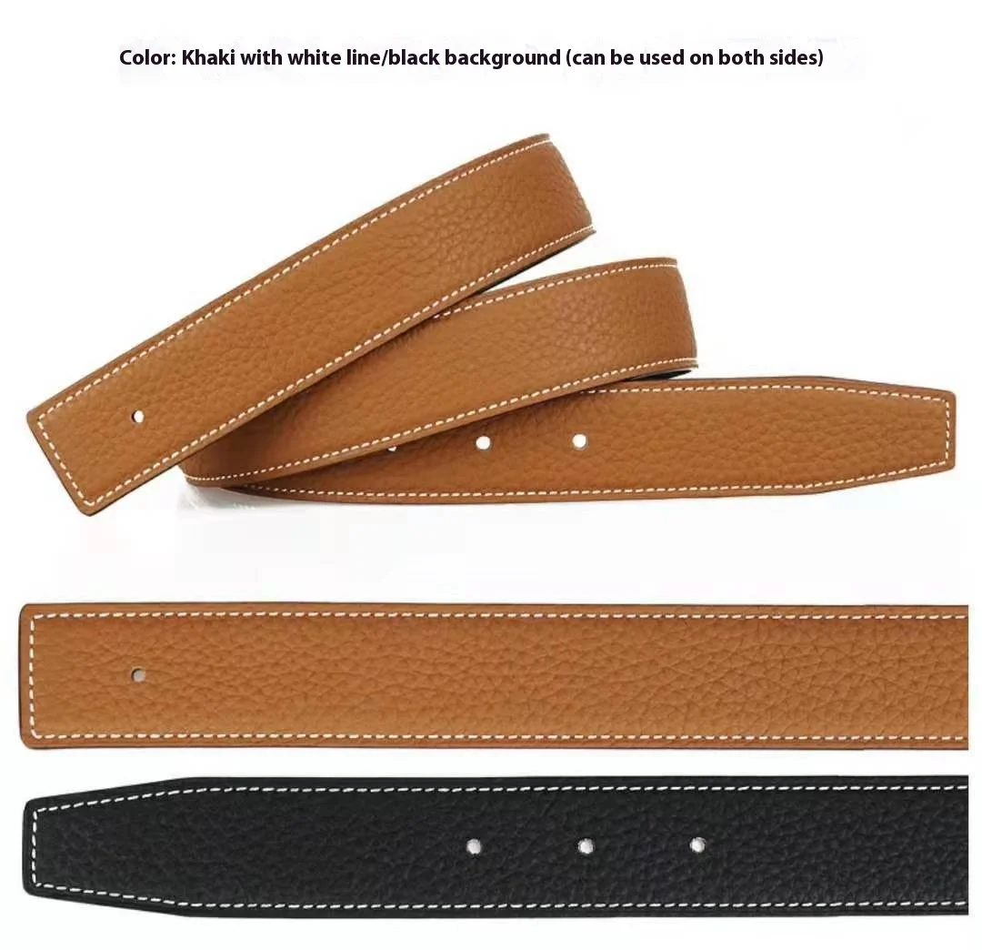3.2/3.8cm Luxury Wide Belt Without Buckle Fashion Belts First Layer Genuine Cowhide Belt,Unisex,Double-sided,Two-color