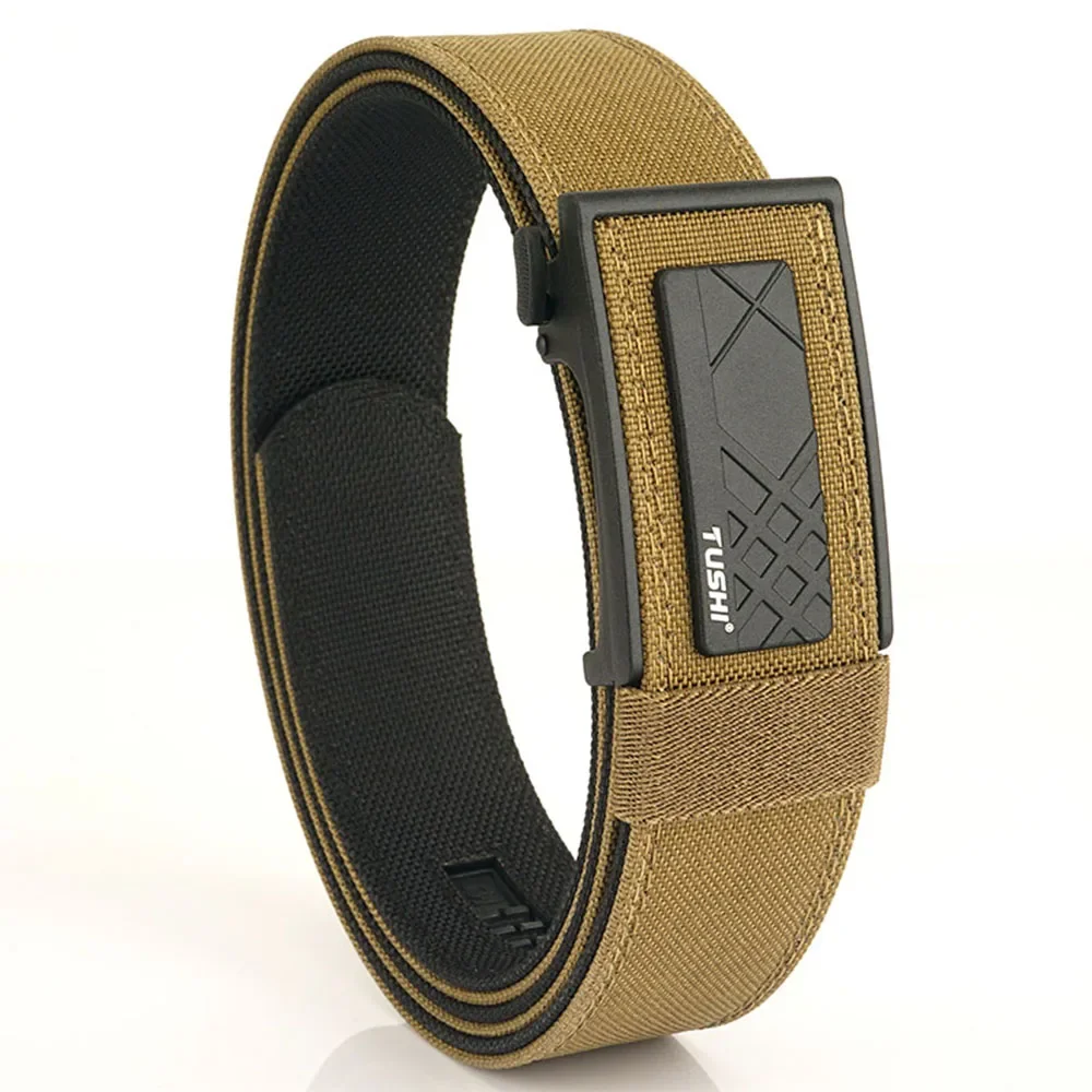 TUSHI Brand Double Layered Thickened Tactical Belt Men's Outdoor Nylon 3.8 Wide Automatic Buckle Belt Sports