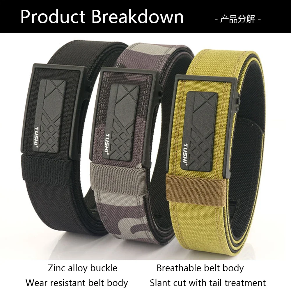 TUSHI Brand Double Layered Thickened Tactical Belt Men's Outdoor Nylon 3.8 Wide Automatic Buckle Belt Sports