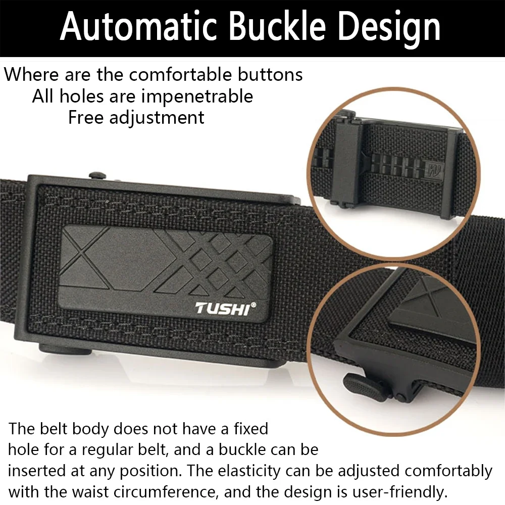 TUSHI Brand Double Layered Thickened Tactical Belt Men's Outdoor Nylon 3.8 Wide Automatic Buckle Belt Sports
