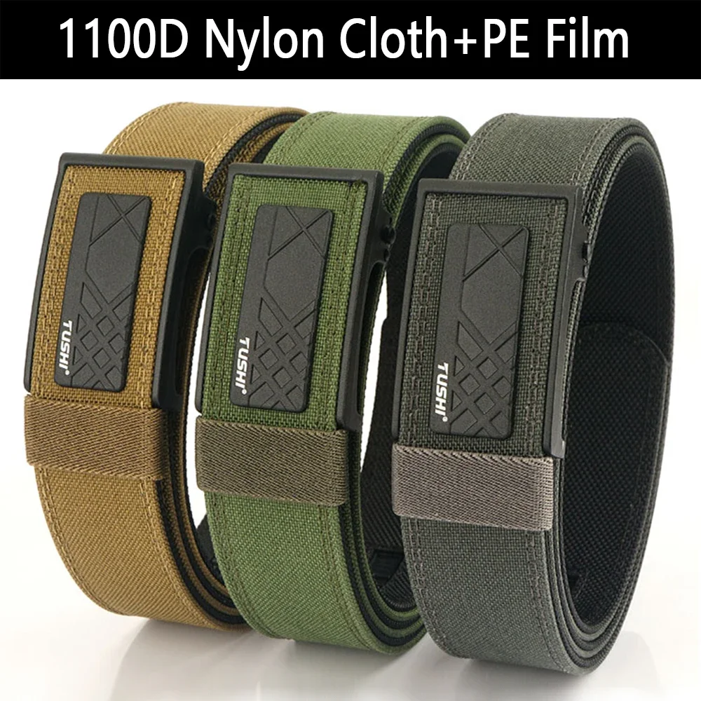 TUSHI Brand Double Layered Thickened Tactical Belt Men's Outdoor Nylon 3.8 Wide Automatic Buckle Belt Sports