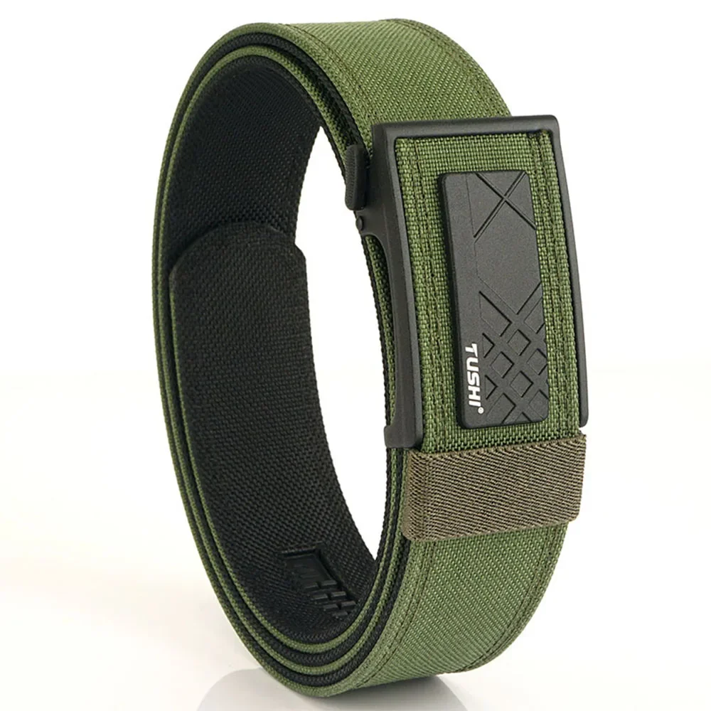 TUSHI Brand Double Layered Thickened Tactical Belt Men's Outdoor Nylon 3.8 Wide Automatic Buckle Belt Sports