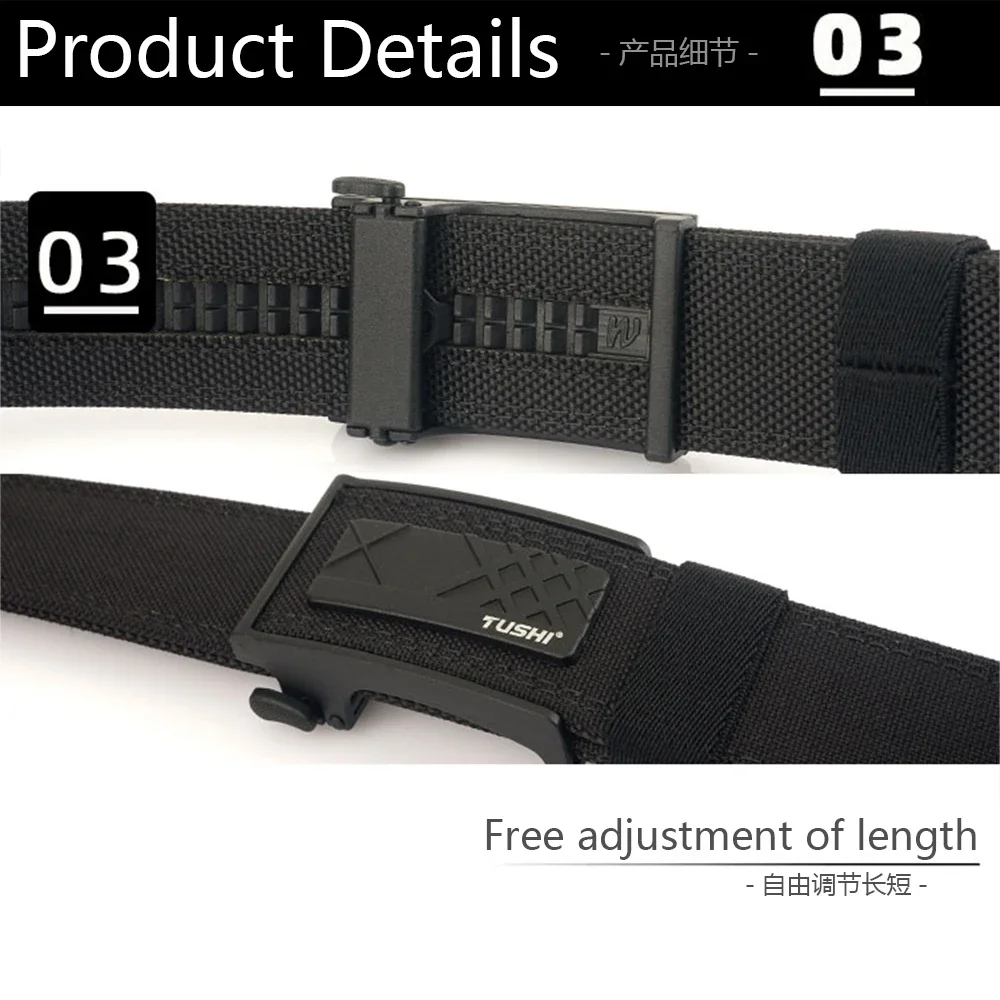TUSHI Brand Double Layered Thickened Tactical Belt Men's Outdoor Nylon 3.8 Wide Automatic Buckle Belt Sports