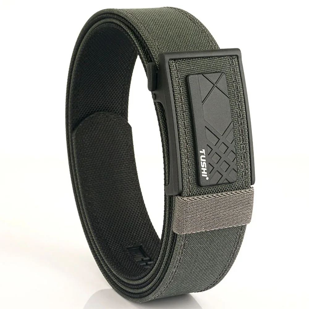 TUSHI Brand Double Layered Thickened Tactical Belt Men's Outdoor Nylon 3.8 Wide Automatic Buckle Belt Sports