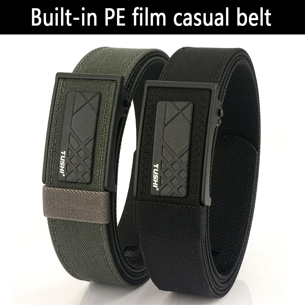 TUSHI Brand Double Layered Thickened Tactical Belt Men's Outdoor Nylon 3.8 Wide Automatic Buckle Belt Sports