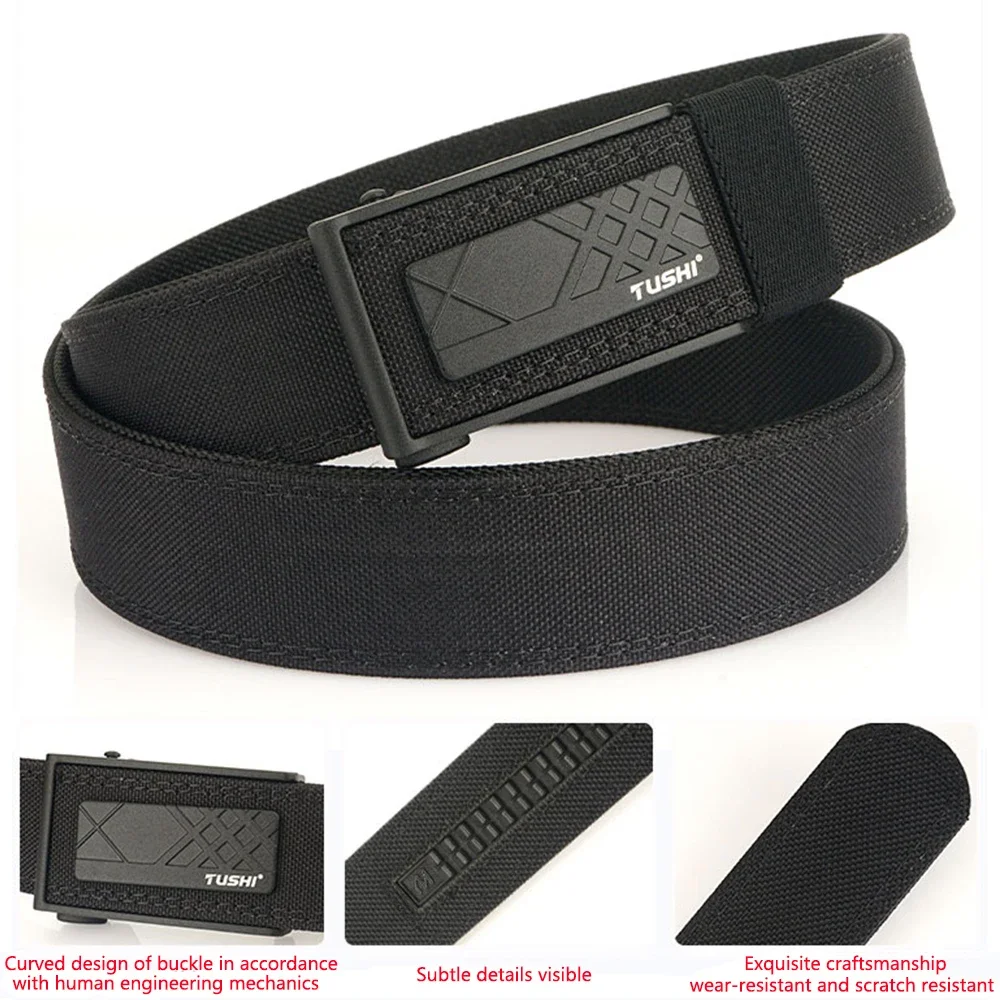 TUSHI Brand Double Layered Thickened Tactical Belt Men's Outdoor Nylon 3.8 Wide Automatic Buckle Belt Sports