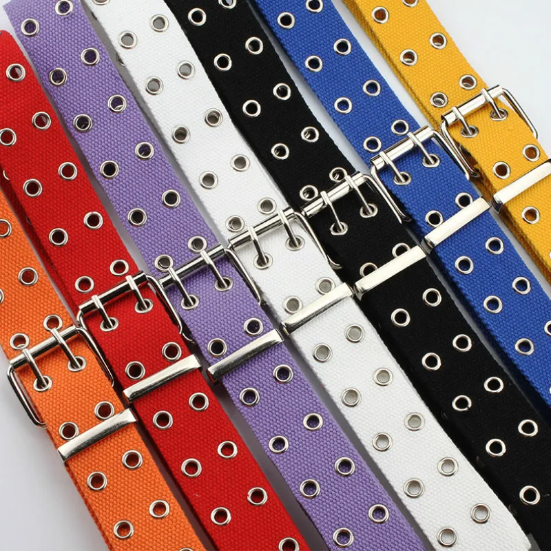 New Design Harajuku Wide Waistband Canvas Web Double Grommet Hole Buckle Belt Female Male Waist Strap Belts for Women Men Jeans