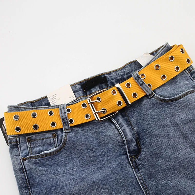 New Design Harajuku Wide Waistband Canvas Web Double Grommet Hole Buckle Belt Female Male Waist Strap Belts for Women Men Jeans