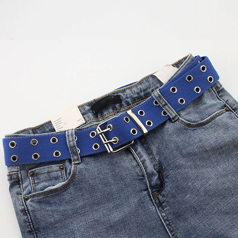New Design Harajuku Wide Waistband Canvas Web Double Grommet Hole Buckle Belt Female Male Waist Strap Belts for Women Men Jeans