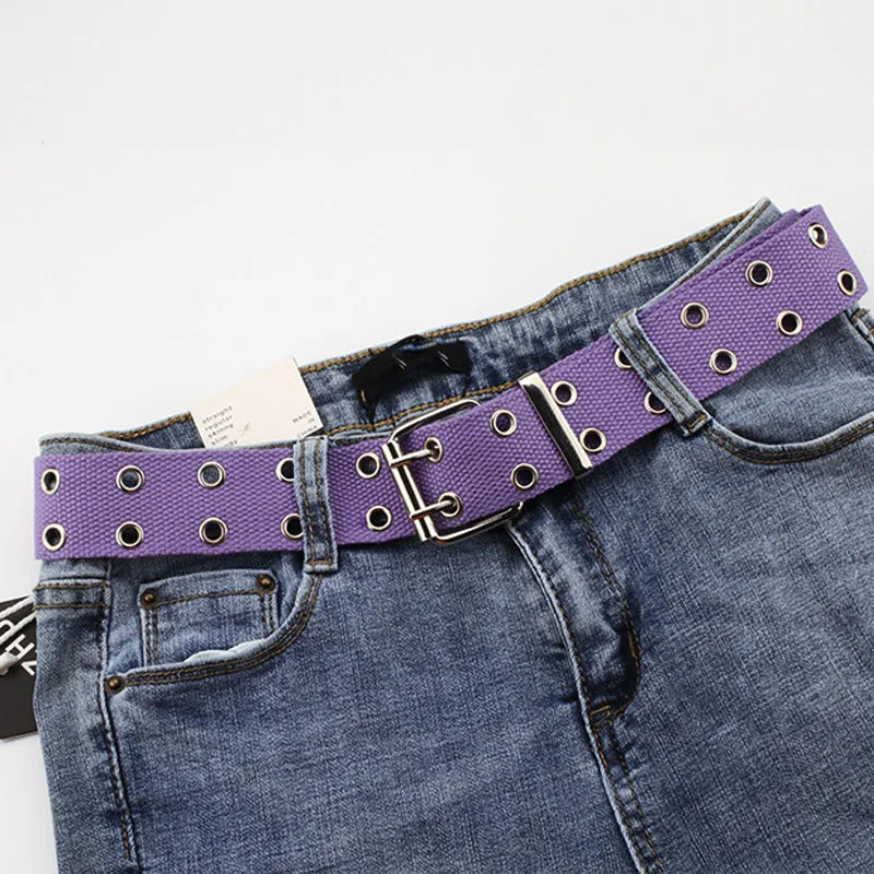 New Design Harajuku Wide Waistband Canvas Web Double Grommet Hole Buckle Belt Female Male Waist Strap Belts for Women Men Jeans
