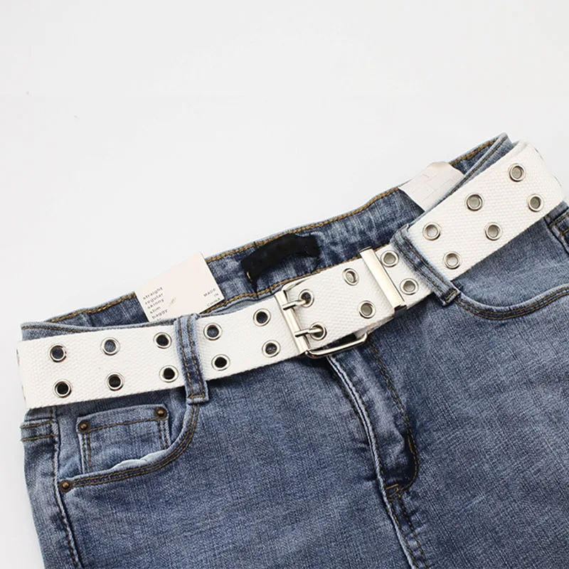 New Design Harajuku Wide Waistband Canvas Web Double Grommet Hole Buckle Belt Female Male Waist Strap Belts for Women Men Jeans