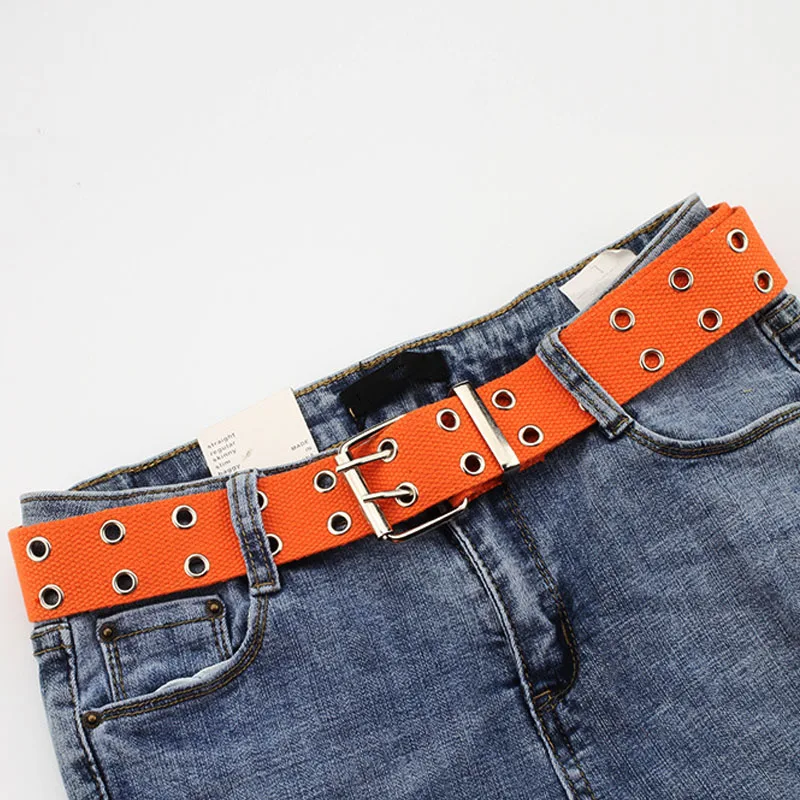 New Design Harajuku Wide Waistband Canvas Web Double Grommet Hole Buckle Belt Female Male Waist Strap Belts for Women Men Jeans