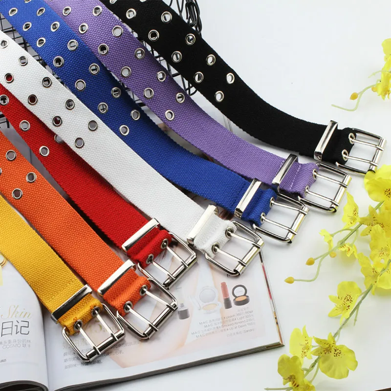 New Design Harajuku Wide Waistband Canvas Web Double Grommet Hole Buckle Belt Female Male Waist Strap Belts for Women Men Jeans